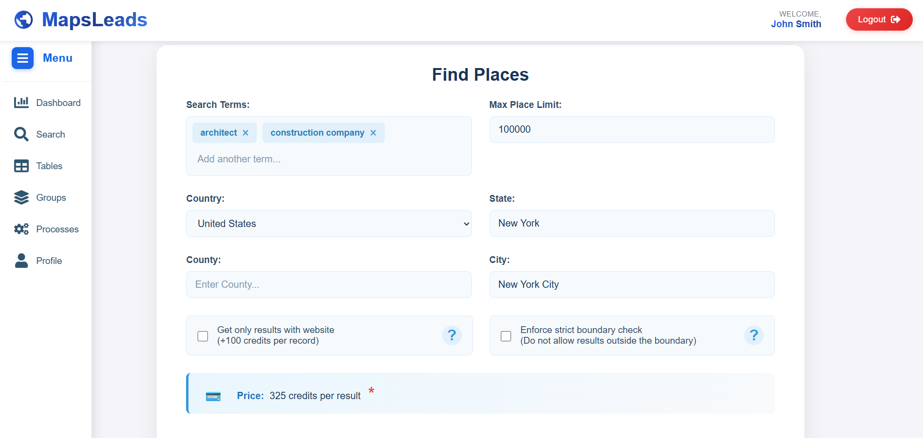 Job search with MapsLeads screenshot